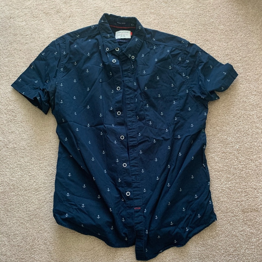 Denim and Flower short sleeve Button down